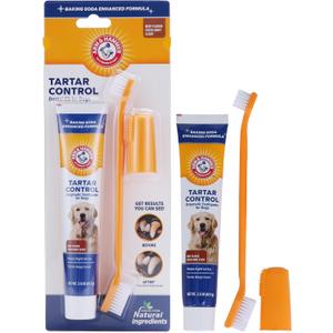 Arm & Hammer for Pets Tartar Control Dog Dental Kit, Enzymatic Toothpaste with Toothbrush and Fingerbrush, Baking Soda Formula Reduces Plaque and Tartar, Safe for Puppies, Beef Flavor, 3-Piece