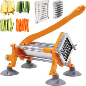 French Fry Cutter Commercial Grade Potato Slicer with Suction Feet 3/8 Inch Stainless Steel Blade, Orange