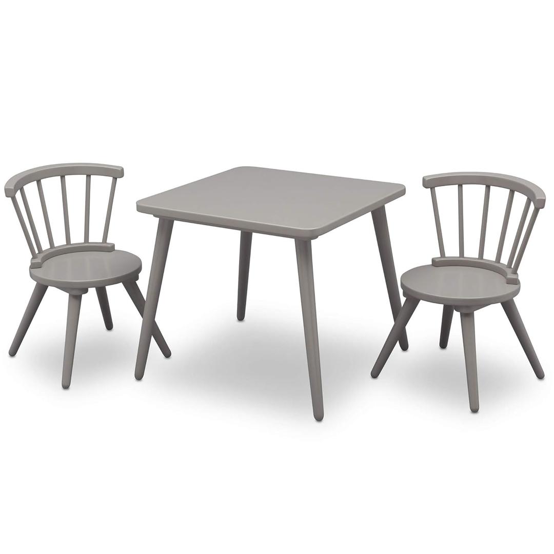 Delta Children Windsor Kids Wood Table Chair Set (2 Chairs Included) - Ideal for Arts & Crafts, Snack Time, Homeschooling, Homework & More, Greenguard Gold Certified, Grey
