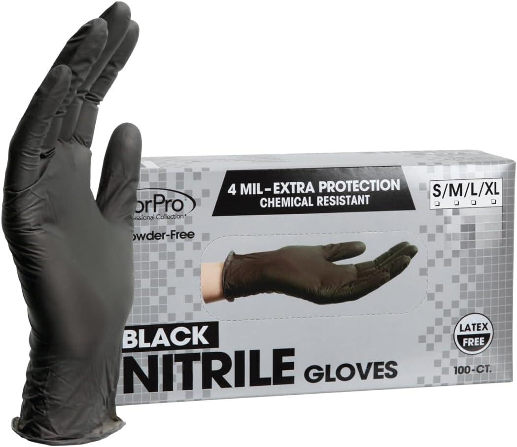 ForPro Professional Collection Disposable Nitrile Gloves, Chemical Resistant, Powder-Free, Latex-Free, Non-Sterile, Food Safe, 4 Mil, Black, Medium, 100-Count ForPro Professional Collection Disposable Nitrile Gloves, Chemical Resistant, Powder-Free, Latex-Free, Non-Sterile, Food Safe, 4 Mil, Black, Medium, 100-Count