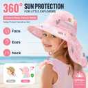 Kids UPF50+ Protection Sun Hat with Neck Flap Wide Brim, Ponytail Beach Summer Bucket Hat for Girls Boys (Pink)