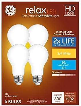 GE Relax 4-Pack 60 W Equivalent Dimmable Soft White A19 LED Light Fixture Light Bulbs