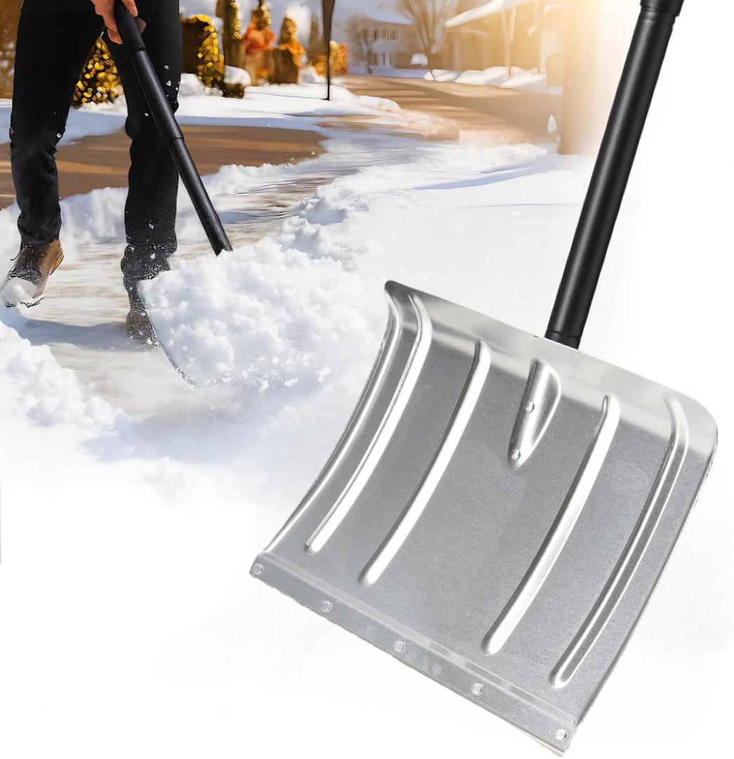 Heavy Duty Aluminum Snow Removal Shovel - 70" Ergonomic Handle Wide Blade, Anti-Falling Reinforced Metal Edge,Large Scoop,Lightweight Commercial Snow Pusher for Winter Driveway, Cars, Sidewalks