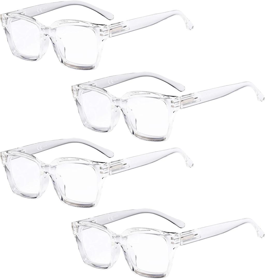 Eyekepper 4 Pack Ladies Reading Glasses - Oversized Square Design Readers for Women Transparent
