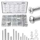 Mr. Pen- Nuts and Bolts Assortment Kit, 550 pcs, Carbon Steel M3 M4 M5 Phillips Pan Head Assorted Nuts and Bolts, Machine Screw Assortment Kit with Clear Storage Box (Silver)