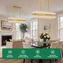 WECHAET 16-Light Modern Gold Rectangle Chandeliers for Dining Room Kitchen Island Light Fixture, 2 Tiers Wave Crystal Glass Chandelier for Living Room, L33.5''