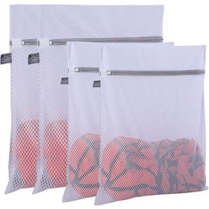 Kimmama Laundry Mesh Wash Bags, Lingerie Bags for Washing Delicates, Mesh Laundry Bags for Washing Machine, White Net, Grey Zipper, 2XL & 2L