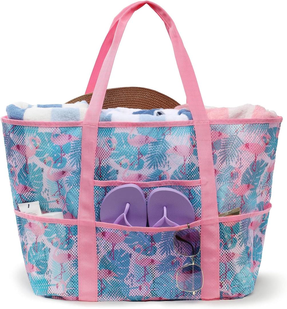 F-color Mesh Beach Bag Family - Large Tote Bag for Cruise Pool Toys Beach Vacation Essentials
