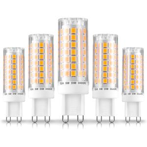 Dimmable G9 Led Bulbs 5W Replace 40W 50W 60W Halogen Bulbs,3000K Warm White,AC120V No Flicker Dimmable G9 T4 Led Corn Bulbs for Pendant Ceiling Chandelier Wall Lighting,600 lm,5Pack