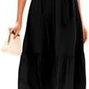 BTFBM Women Summer Bohemian Floral Casual Wrap V Neck Ruffle Cap Sleeveless Belt A-Line Pleated Hem Midi Sun Dress Black XL