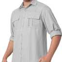 Safari Shirts for Men for Africa UV Sun Protection Lightweight Quick Dry Moisture Wicking for Hiking Fishing Travel Outdoor (Large, Grey)