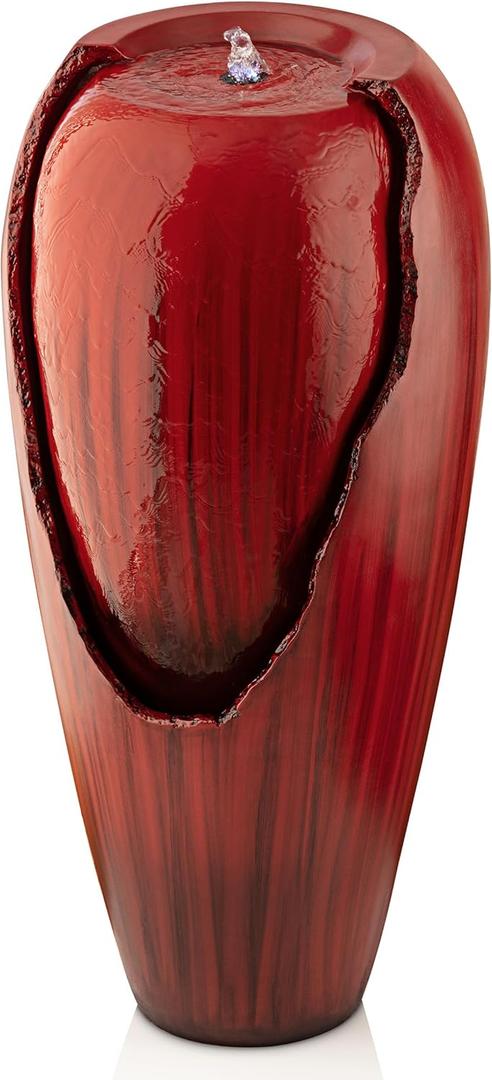 Alpine Corporation DIG100XS-RD Outdoor Vintage Cascading Antique Jar Water Fountain with LED Lights for Gardens, Patios, and Yards, 33" Tall, Red