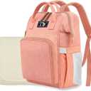 Diaper Bag Backpack for Women - Multifunction Travel Essentials Baby Diaper Bag with Changing Pad, Large Backpack Baby Girl Boy, Insulated Bottle Holders & Stroller Straps (Pink+Orange)