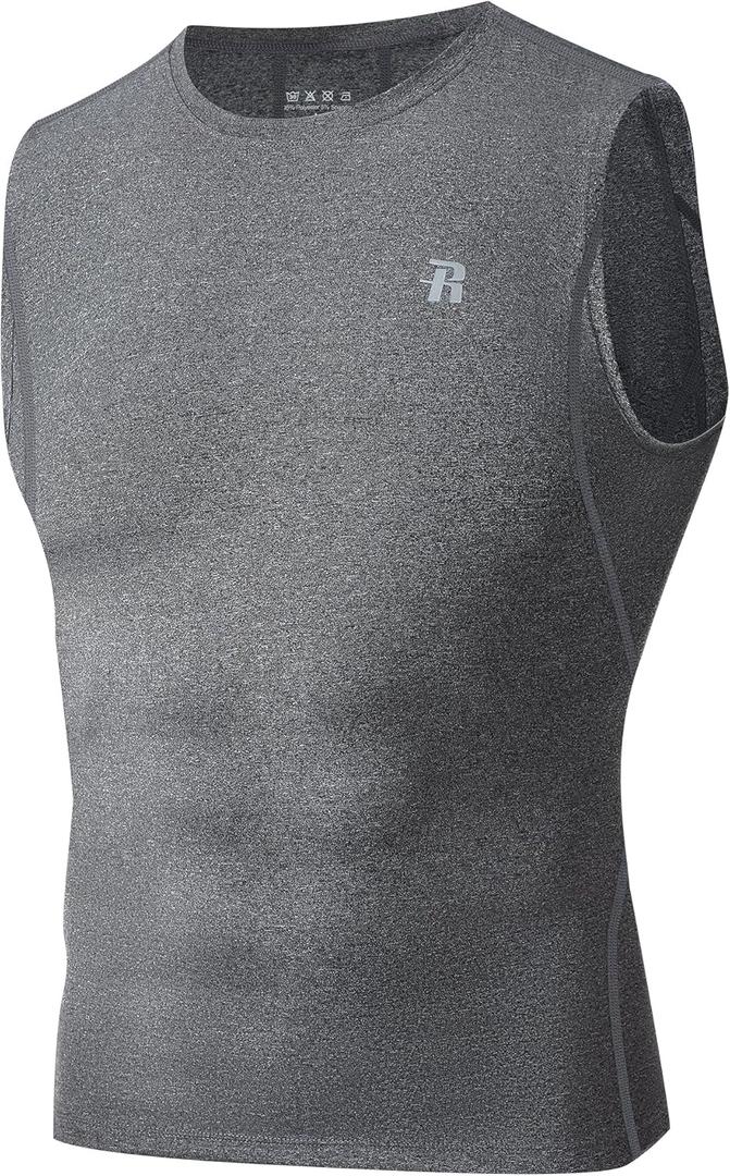 Runhit Sleeveless Compression Shirt Men Tank Top Athletic Muscle Shirts for Men (Gray, XL)