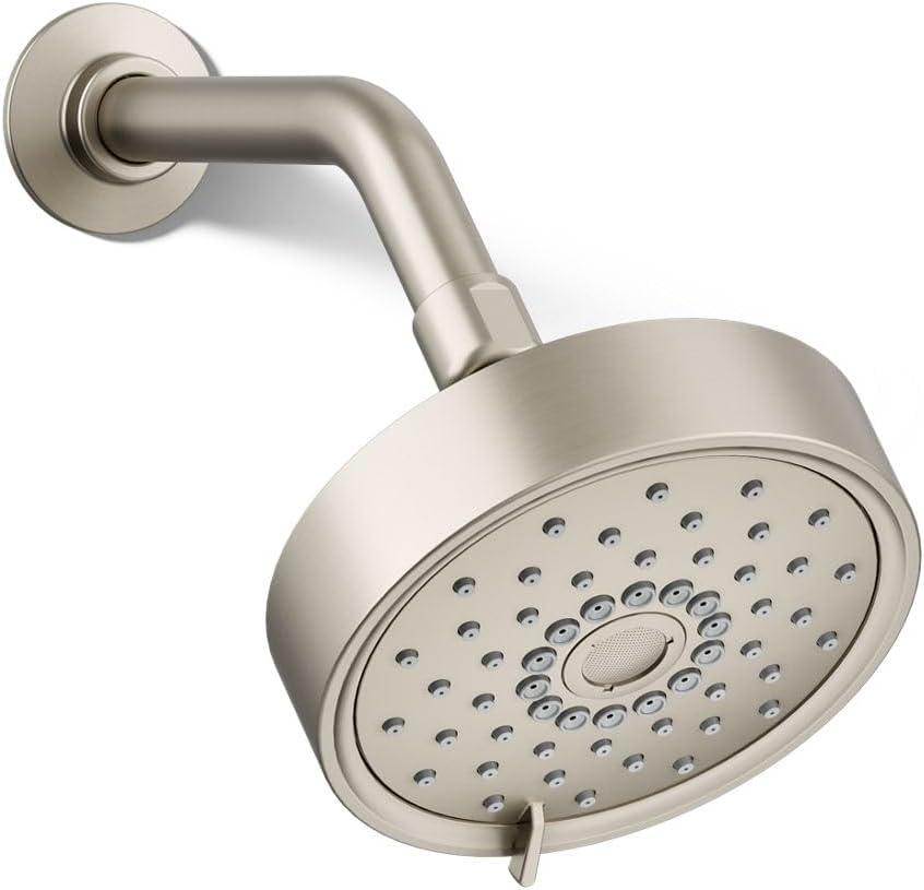 KOHLER 22170-BN Purist Three-Function SHOWERHEAD, 3 Distinct Sprays with Easy-to-clean Surface & Accessible Thumb Tab, Vibrant Brushed Nickel, 2.5 GPM