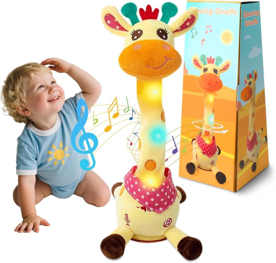 LUKETURE Dancing Giraffe Toy Stuffed Plush, Cute Interactive Talking Giraffe Gift for Girls Boys Kids, Musical Baby Toys Singing 10 Children's Song Repeats What You Say (Dancing Giraffe)