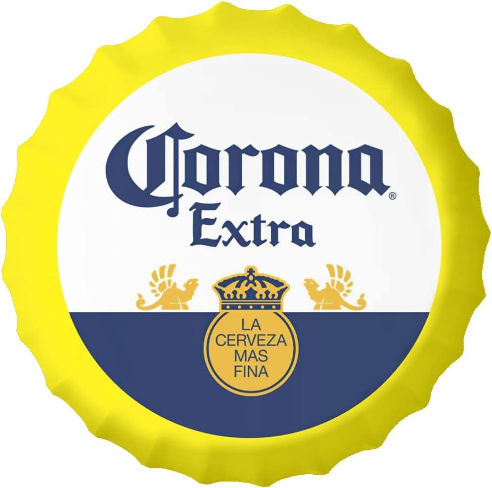 UZIOR Corona Decorative Vintage Metal Bottle Caps Tin Signs Cafe Beer Bar Bedroom Decoration Plat 13.8" Inches Wall Art Plaque Home Decor(Yellow Border)