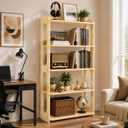 5-Tier Solid Wood Bookshelf, Sturdy Wooden Bookshelves,  5-Tier (51.2"H x 23.6"W)