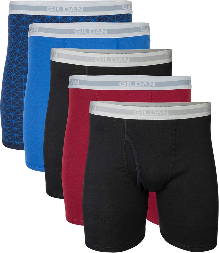 Gildan Men's Underwear Boxer Briefs, Multipack (Black/Garnet/Royal/Diamond (X-Large, 5-pack, Classic Length)