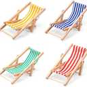 Dollhouse Miniature Furniture Accessories Foldable Wooden Beach Chair Mini Longue Deck Chair Doll House Ornament Kits for DIY Fairy Garden Dollhouse Decoration - Pack of 4