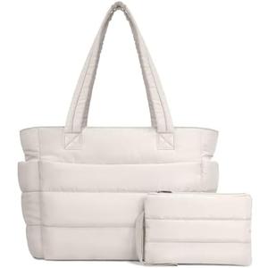 TOPDesign Puffer Tote Bag for Women, Lightweight Puffy Handbag with Compartments, Quilted Shoulder Bag for Work, Travel, Gym