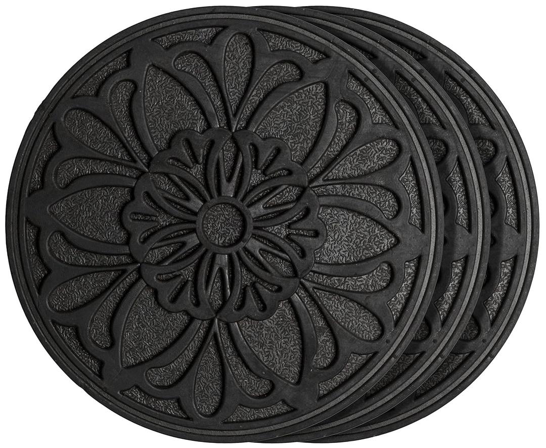 HF by LT Rubber Victorian Garden Stepping Stone, 11-3/4 inches, Black, Set of 3