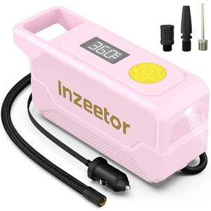 Inzeetor 150 PSI Tire Inflator Portable Air Compressor, 12V DC Auto Shutoff Air Pump with Digital Pressure Gauge and Emergency LED Light for Car Tires, Bicycle & Balloons, Pink