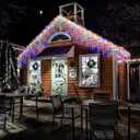 304 LED Solar Christmas Lights, Multicolored Outdoor Icicle Lights, 8 Modes Waterproof Solar Powered String Lights for Xmas Tree Patio Yard Garden Wedding Party House Eaves Roof Decorations