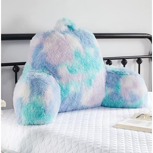 Reading Pillow for Bed Adult - Faux Fur Backrest Pillow with Arms, Ergonomic Back Rest Pillow for Sitting Up in Bed, Extra Fluffy Sit Up Pillow, Students, Teens, Kids Study Pillow, Xmas Gift