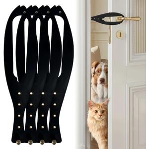 TGIOW Cat Door Latch, 4 Pcs Cat Door Stopper Pet Door Latch to Keep Dog Out of Litter Box and Food, Door Prop for Cat with 5 Adjustable Size Strap 2.5-6" Wide, No Measuring, Easy to Install, Black