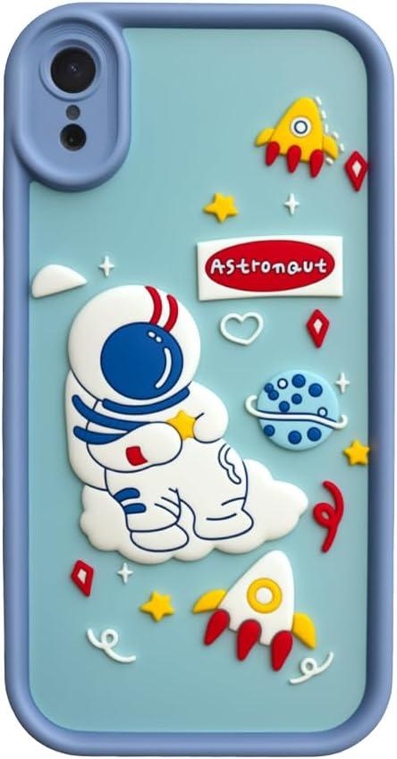 Cute Phone Case for iPhone XR Case Cool Cartoon Astronaut Space Mars Rocket Design Aesthetic Bumper Protective Anti-Slip Shockproof Compatible with iPhone XR Cases