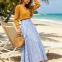 Mansy Women's Plaid Gingham Maxi Skirt High Waist A Line Pleated Flared Summer Casual Swing Long Skirt 2026 (Blue, M)