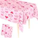 2 x Valentines Tablecloth, 4 PCS Disposable Plastic Valentines Day Tablecloth, 54 x 109 Inch Valentine Pink Table Cloth Rectangle, Heart Table Cover for Valentine Day Wedding