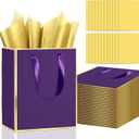 Epoesch 24Pcs Premium Metallic Paper Gift Bags with Handles & Tissue Paper 8"x5"x10" Purple with Gold Edge Thank You Bags for Mother's Day, Party, Wedding, Welcome Gift, Business (Purple Gold, 1 Count (Pack of 24))