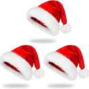 3Pcs Santa Hat: Extra Large Adults Xmas New Year Festive Holiday Party Supply Plush Classic Fur Santa Claus Hat