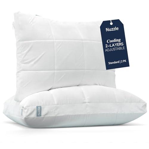 Nuzzle Cooling Adjustable Pillow for Side Sleepers, Luxury Standard Size Set of  Only 1 Bed Pillow Hotel Collection - Best Adjust Height Soft Firm Pillow for Back, Stomach or Side Sleepers - Home Gifts