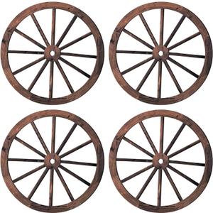 Qunclay 4 Pcs Decorative Wooden Wagon Wheel Vintage Old Western Party Farmhouse Wagon Wheels Rustic Yard Hanging Wall Decor for Garden Home Bar Garage(17.7 Inch)