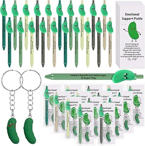 Sayglossy 20 Set Valentine's Day Employee Appreciation Gifts Bulk Pickle Keychain for Coworker with Thank You Cards Fancy Pens Emotional Support Pickle Bulk Inspirational Gifts for Employees Coworker