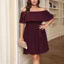 SCOMCHIC Women's Plus Size Cocktail Dress Off The Shoulder Flowy Pleated Wedding Guest Party Short Dress