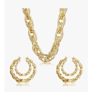 HANPABUM Gold Plated Chunky Rope Chain Necklace and Large Hollow Casting Triangle Bamboo Hoop Earrings Set for Men Women Gold Tone Costume Jewelry Punk Hip Hop Rapper Style HANPABUM Gold Plated Chunky Rope Chain Necklace and Large Hollow Casting Triangle Bamboo Hoop Earrings Set for Men Women Gold Tone Costume Jewelry Punk Hip Hop Rapper Style