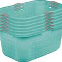 Sterilite 6 Pack Plastic Laundry Basket Clothes Hamper, 2 Bushel, Ultra, Aqua Chrome