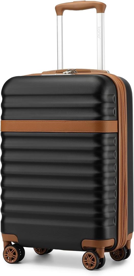 Kono Airline - Approved Carry - On Luggage, 22x14x9 inches, with TSA Lock, 20 - Inch Expandable Lightweight Hardshell Suitcase (Black - Brown, Suitable for 1-3 Days of Travel)