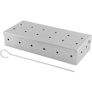Smoker Box with BBQ Skewer for Gas Grill or Charcoal Grill, Stainless Steel Smoke Box, Works with Wood Chips, Add Smoked BBQ Flavor, Hinged Lid(Silver)