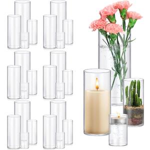 24 Pack Glass Cylinder Vases 4,6,8,10 Inch Tall Clear Flower Vase Hurricane Floating Candle Holder for Table Centerpiece Wedding Home Decor