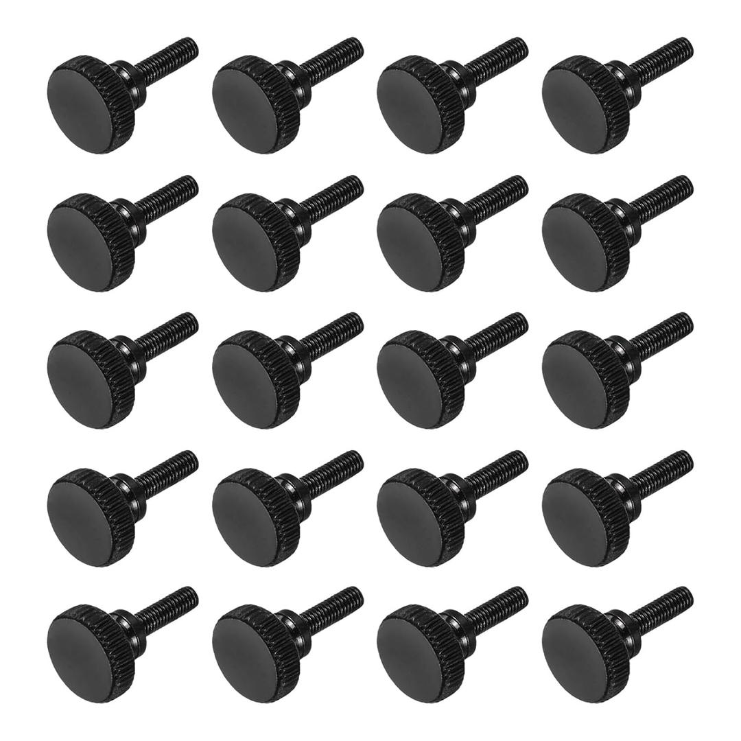 MECCANIXITY 20pcs M3 x 14mm Knurled Thumb Screws, Black Steel Flat Head Thumb Screws Metric Knurled Bolts with Shoulder Grip Knobs Hand Tighten Thread Fasteners