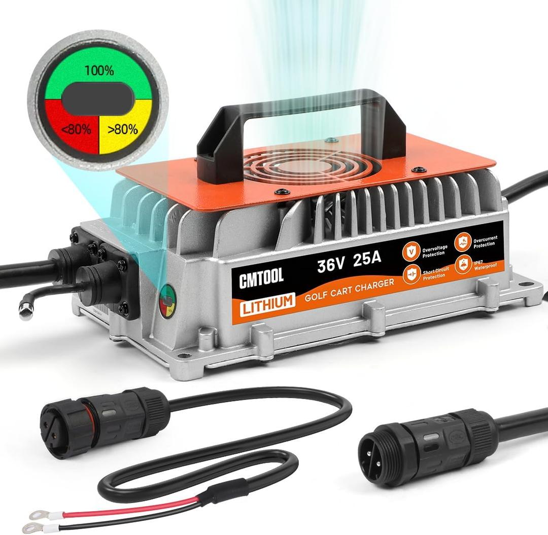 CMTOOL 36V Lithium Battery Charger, 43.8V 25A Fast Charging for Golf Cart, IP67 Waterproof, 36 Volt 25 Amp Lithium Charger, Fully Automatic Smart Charging