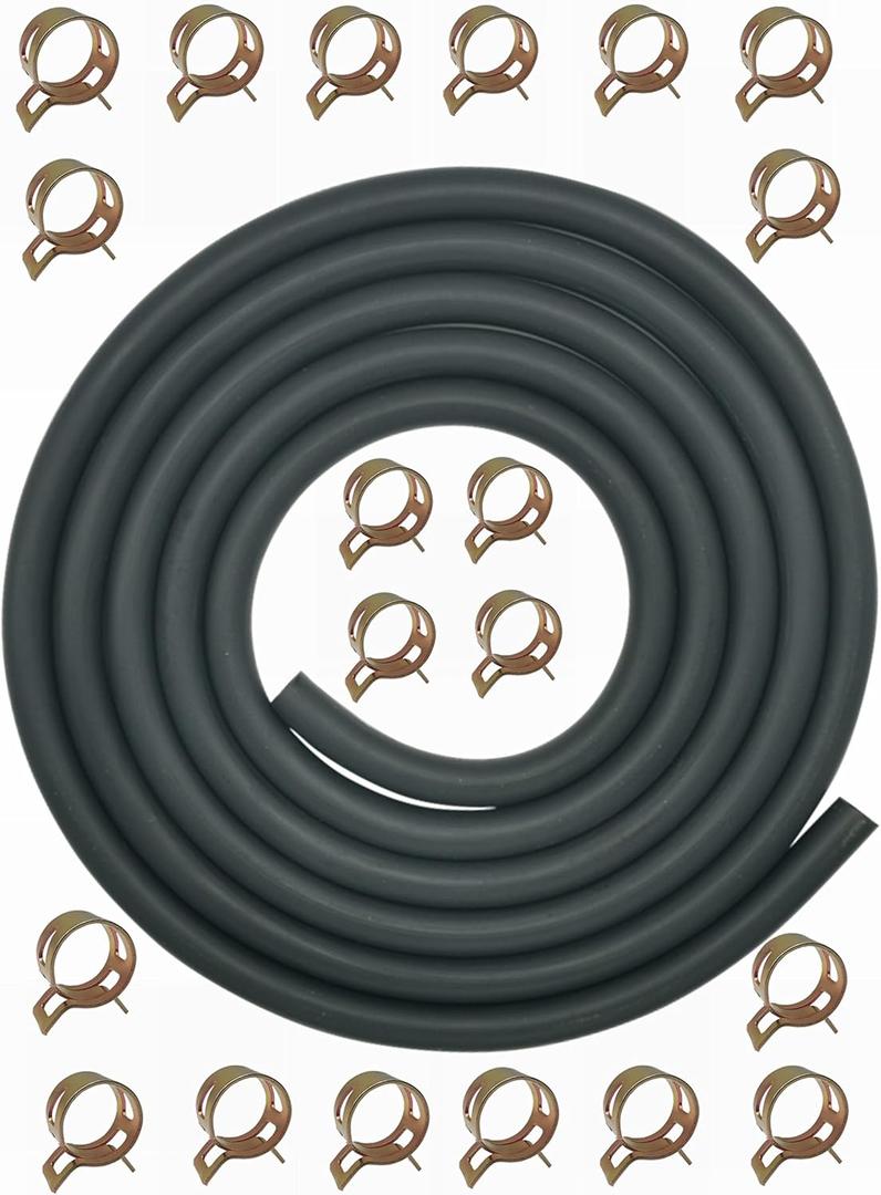 YAMAKATO 10 Feet 5/16 Inch ID Fuel Line Hose Rubber w/ 20 Clamp