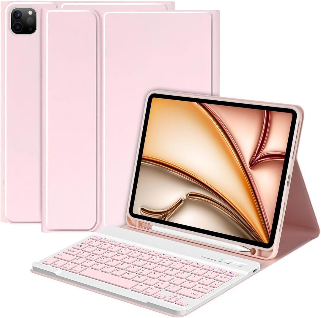 CC Store for iPad Air 11 Inch Case with Keyboard M3/M2 (2025/2024) - Detachable Folio Keyboard Cover with Pencil Holder for iPad Pro 11 inch (4th /3rd /2nd /1st Gen)&Air 5th/4th Gen (Pink)