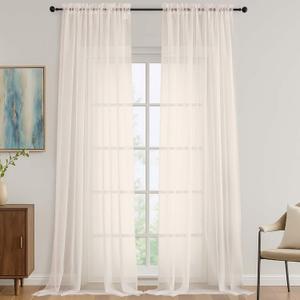 OVZME Sheer Cream Curtains 108 Inches Long 2 Panels Set, 59 Inch Extra Wide Lightweight Airy Cream Sheer Curtain for Living Room Bedroom, Filmy Voile Rod Pocket, 59Wx108L Inches