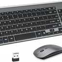 Wireless Keyboard and Mouse with Mouse Pad Ultra Slim Combo, MOOJAY 2.4G USB Quiet Compact Scissor Switch Keyboard Mice Set with Cover, 2 AA and 2 AAA Batteries, for Laptop/PC/Windows - Gray Black